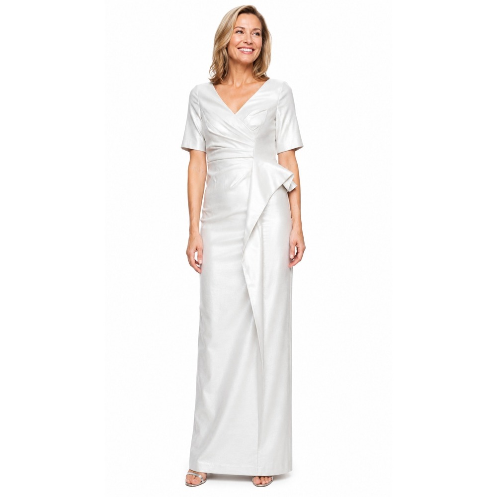 Aidan Mattox Gown NWT 6 Silver Shimmer Surplice V-Neck Wedding Guest Formal Gala